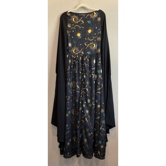 Unique Vintage Celestial Moon Stars Halloween Cosplay Maxi Dress Women’s M - Picture 2 of 6